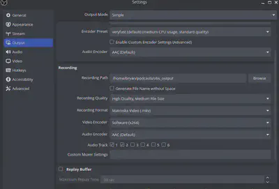 Output settings