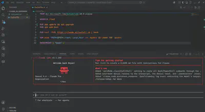 Claude running in a container, running in a terminal, running in VS Code